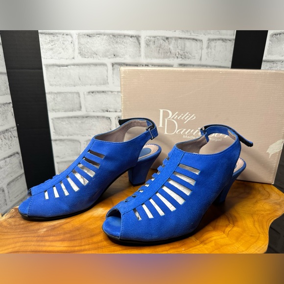 Philip Davidson ‘Paris’ Blue Suede Sandals Women’s Size EU 39/US 8-8.5 - Picture 1 of 8
